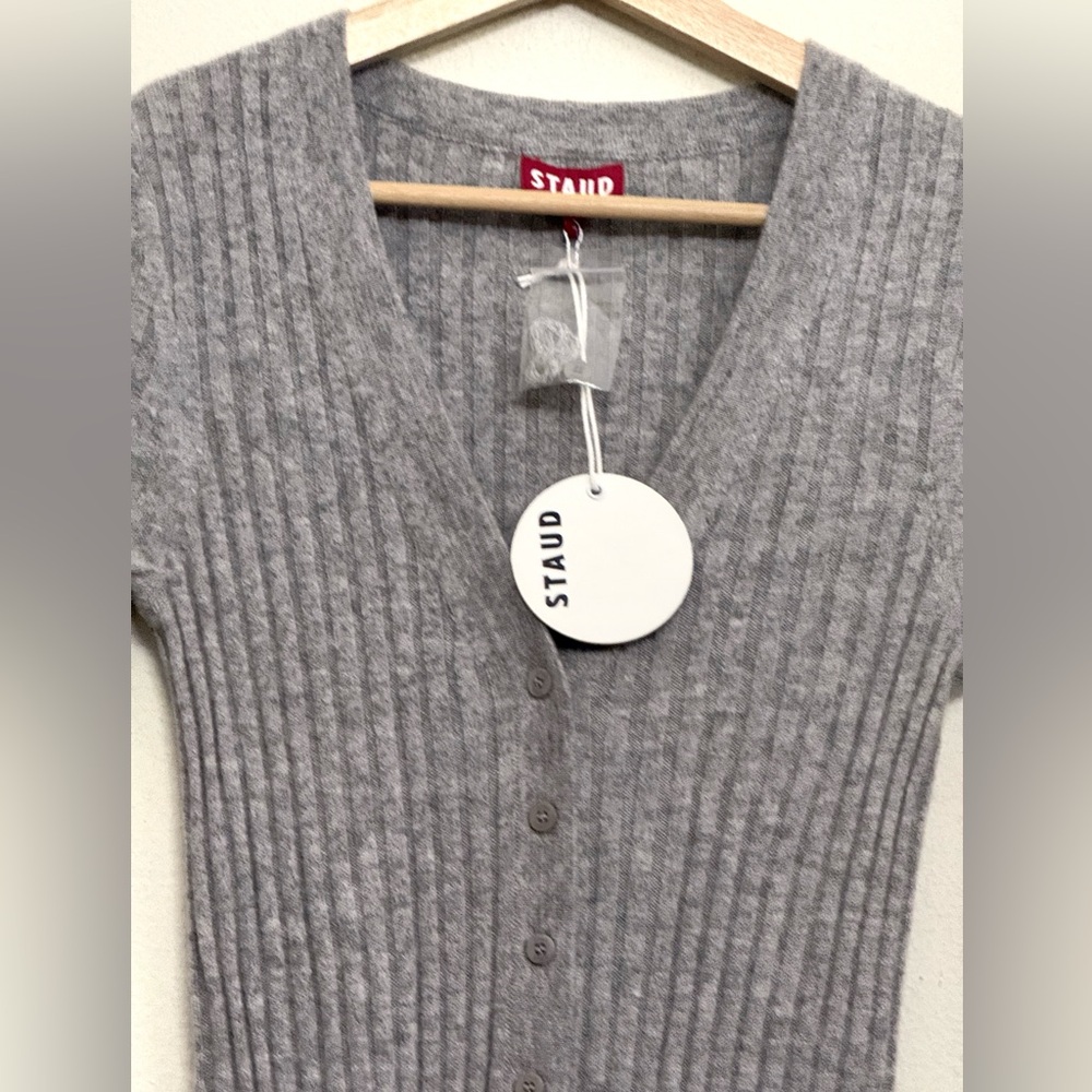 NWT STAUD Shoko Cashmere Rib Knit Sweater Dress in Heather Grey Sz S - Picture 8 of 16
